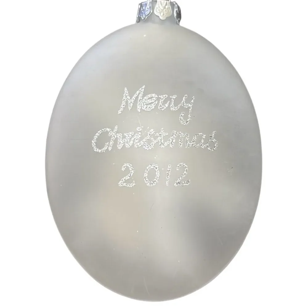 2012 Dated Frosted Glass Christmas Ornament Winter Pine Branch Keepsake